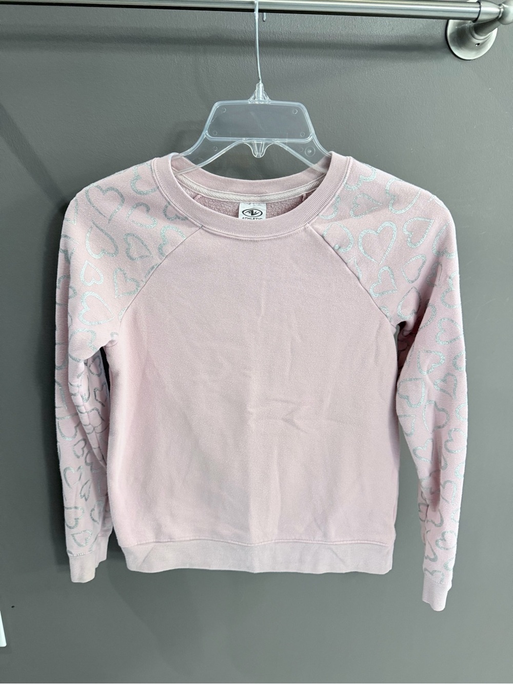 Athletic Works Light Pink Crewneck Sweatshirt with Heart-Print Sleeves